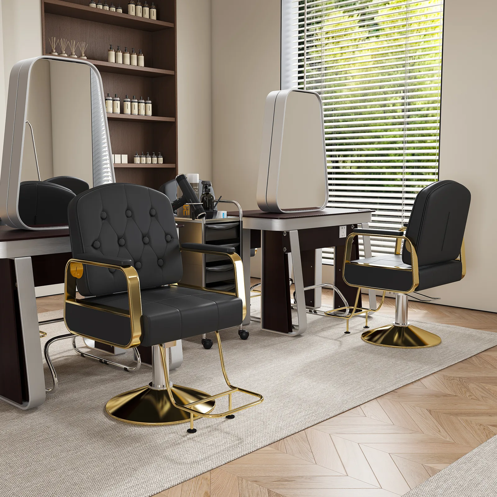 Hydraulic Salon Chair 360 Swivel - Professional Barber Stylist Chair With Pump Non-Tilting Hairdressing Chair For Salon Tattoo Spa Black Gold Stylist Equipment Single Pack