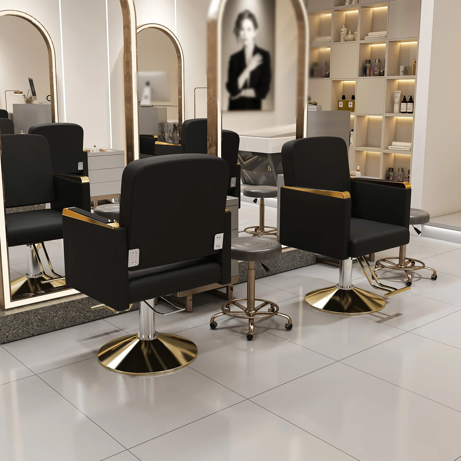 Hydraulic Salon Chair 360 Swivel - Professional Barber Stylist Chair With Pump Non-Tilting Hairdressing Chair For Salon Tattoo Spa Black Gold Stylist Equipment Single Pack
