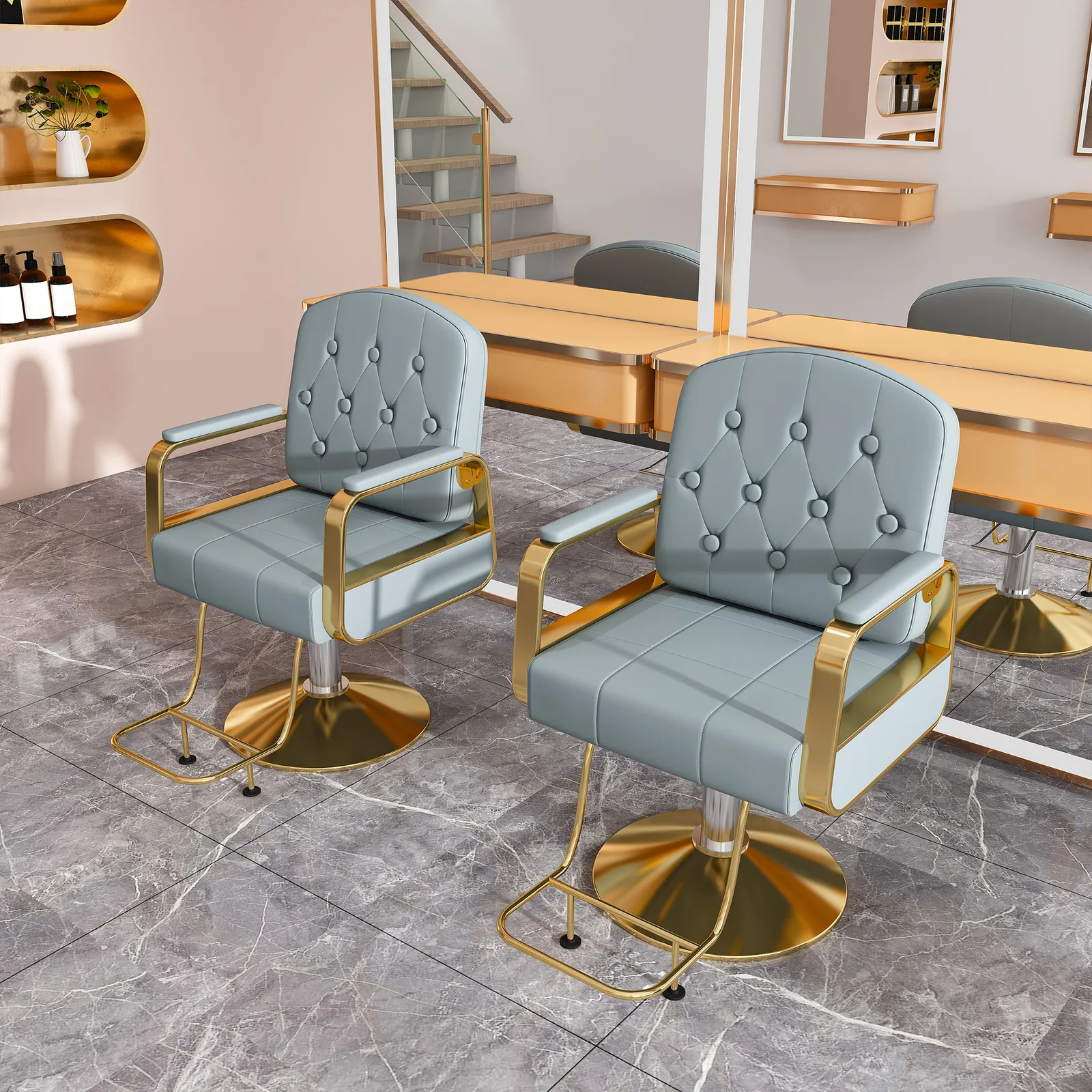 Hydraulic Salon Chair 360 Swivel - Professional Barber Stylist Chair With Pump Non-Tilting Hairdressing Chair For Salon Tattoo Spa Blue Gold Stylist Equipment Single Pack